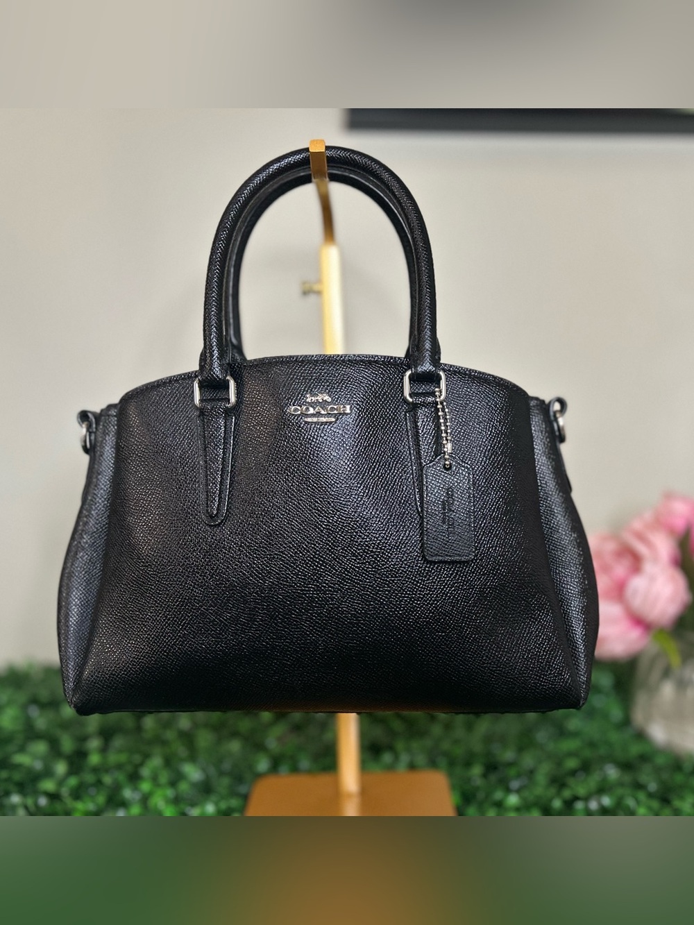 Coach Black Leather Satchel Carryall Crossbody Bag w/Original Chain and Tag